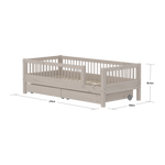 FLEXA Single Bed with Safety Rails and Storage, 90x200 cm, Grey, measurements
