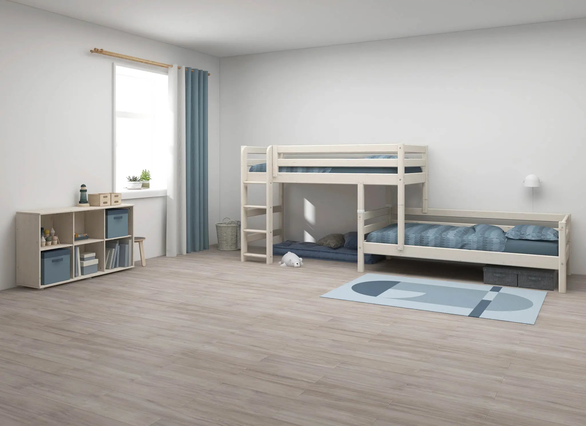 Bunk Bed 143 cm with Ladder and Safety Rail, 90x200 cm, White BUNKBED 200 flexa-com.myshopify.com