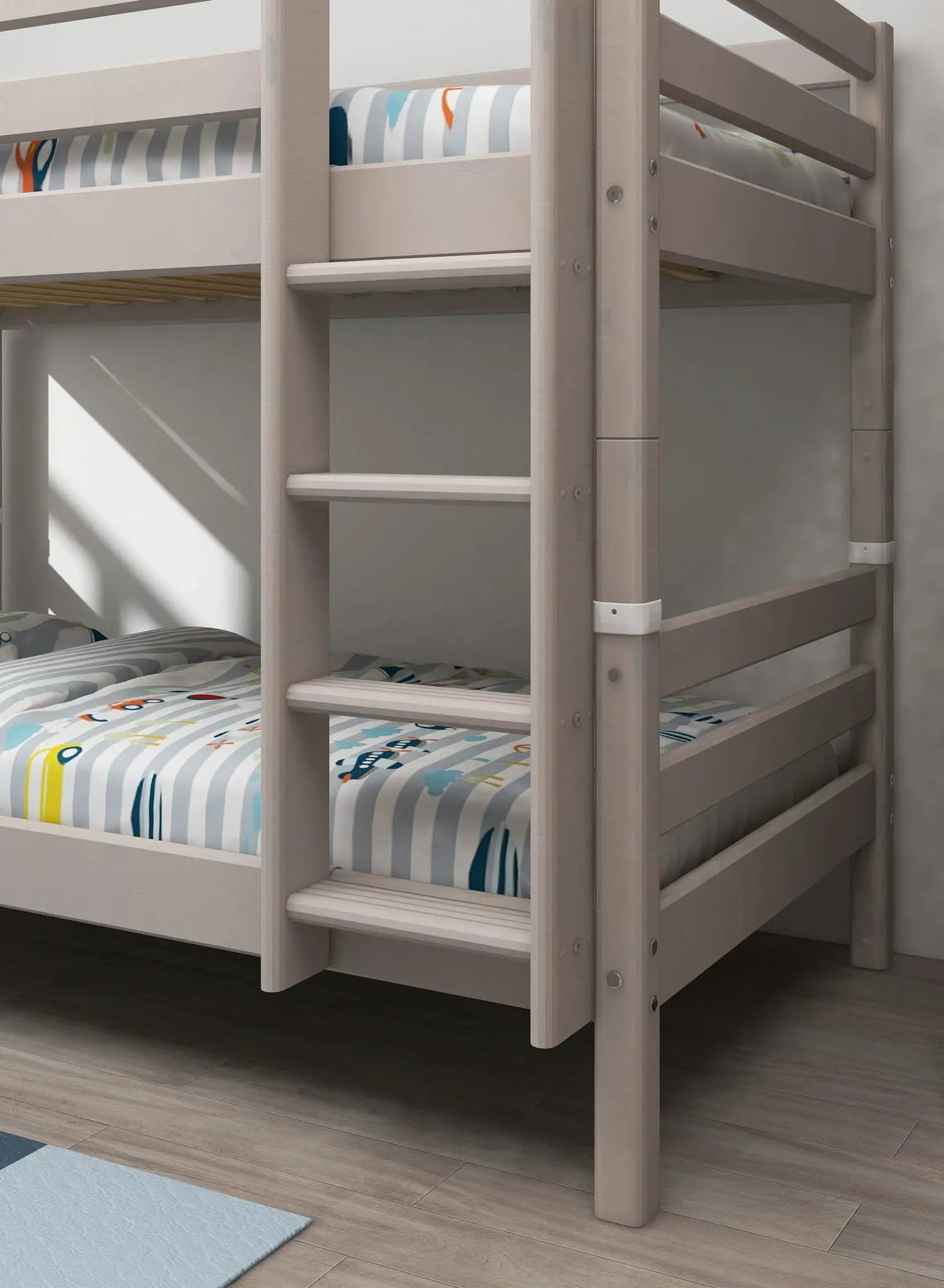 Bunk Bed 154 cm with Ladder and Safety Rail, 90x200 cm, Grey BUNKBED 200 flexa-com.myshopify.com