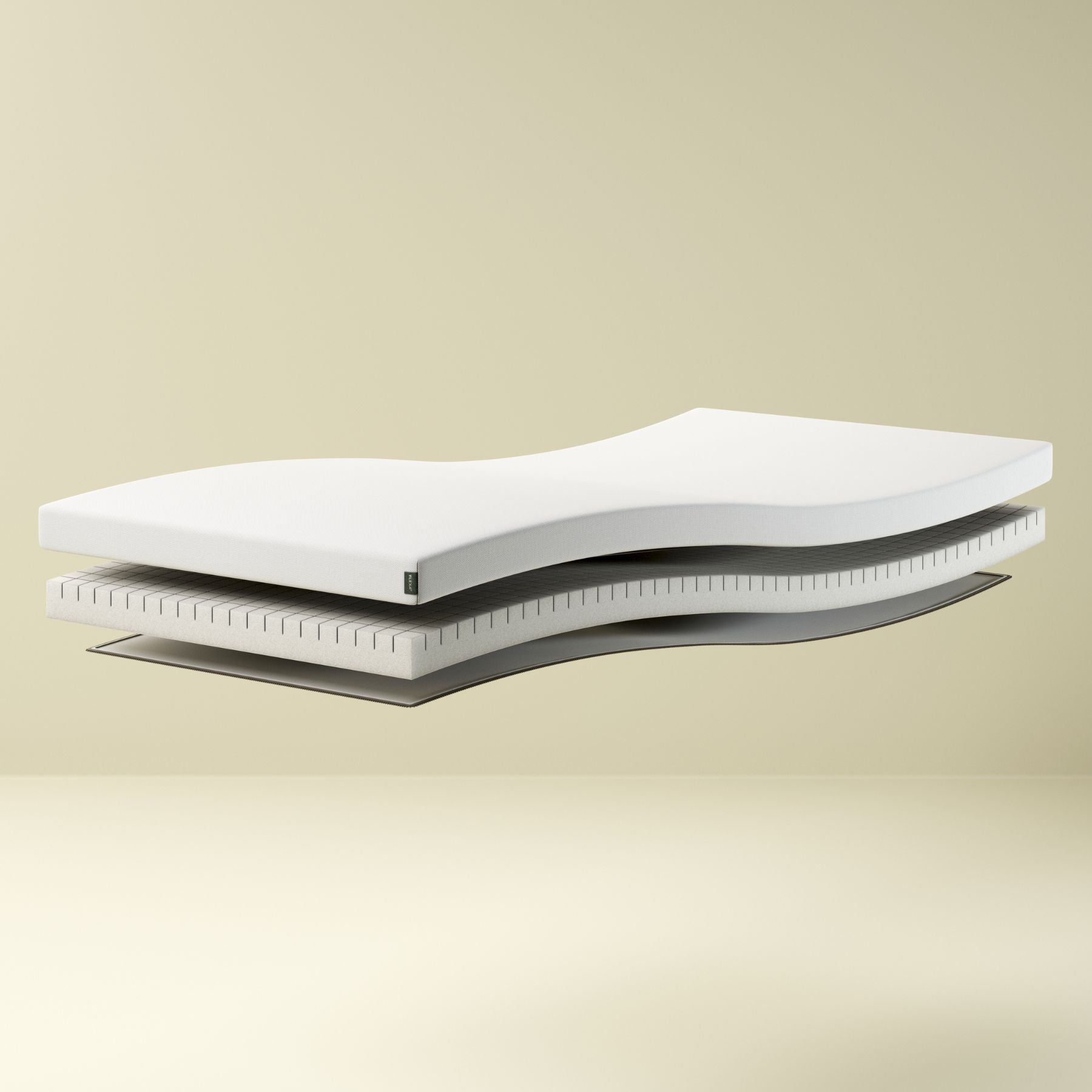 FLEXA DREAM foam mattress in three layers, beige tones, Oeko-Tex certified, child-safe materials visible. 200x120 cm.