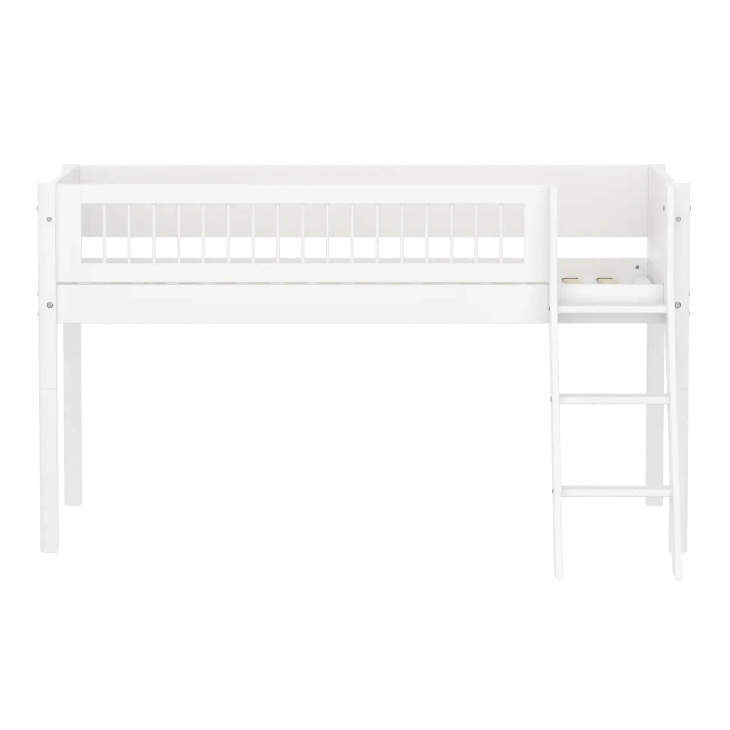 High Bed 120 cm with Ladder and Safety Rail, 90x200 cm, White FLEXA MID_HIGH-BED midslp-f-wht-mdf-200x90-sl-ladder-crossbars-f-wht   90X200 flexa-com.myshopify.com