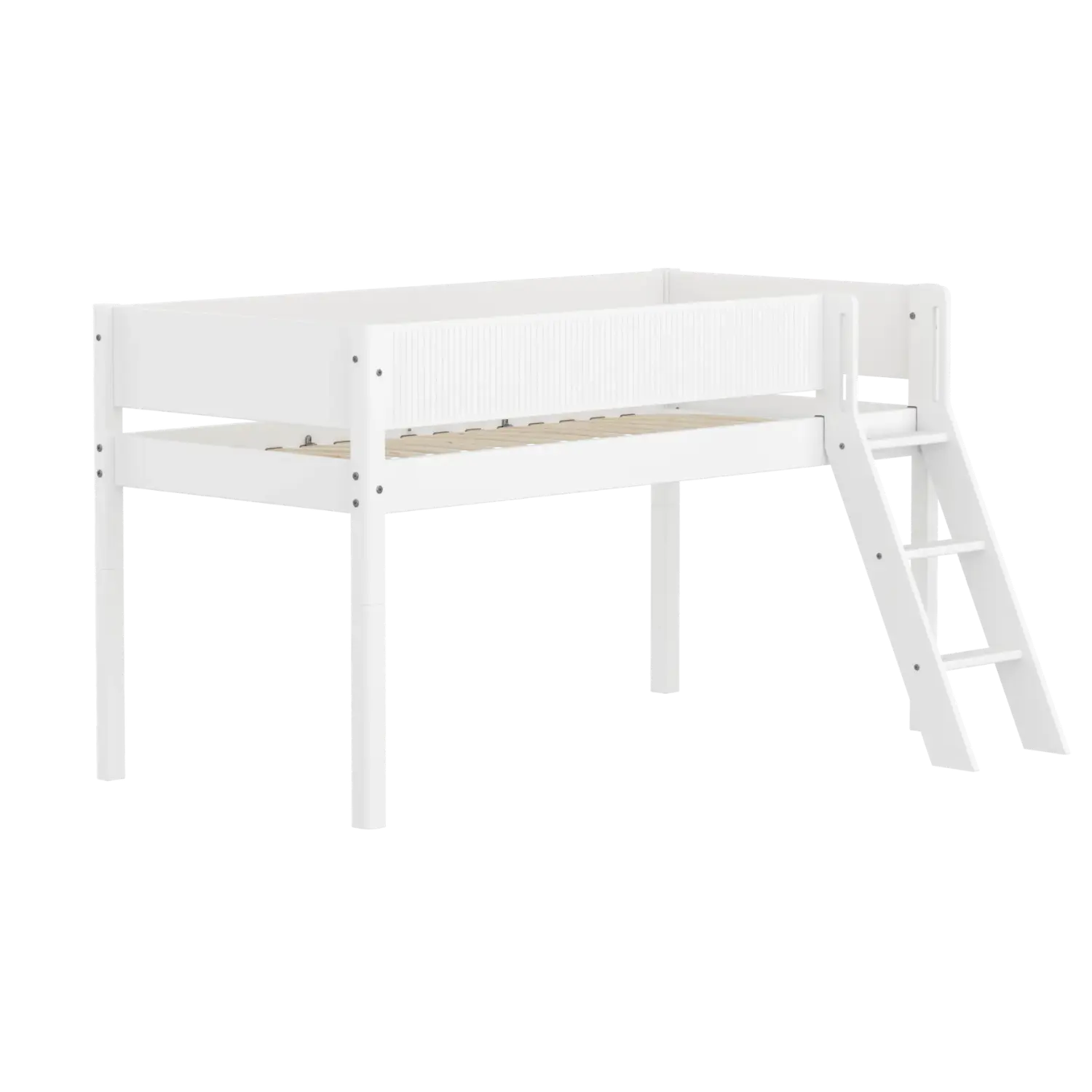 High Bed 120 cm with Ladder and Safety Rail, 90x200 cm, White FLEXA MID_HIGH-BED midslp-f-wht-mdf-200x90-sl-ladder-grooves-f-wht   90X200 flexa-com.myshopify.com