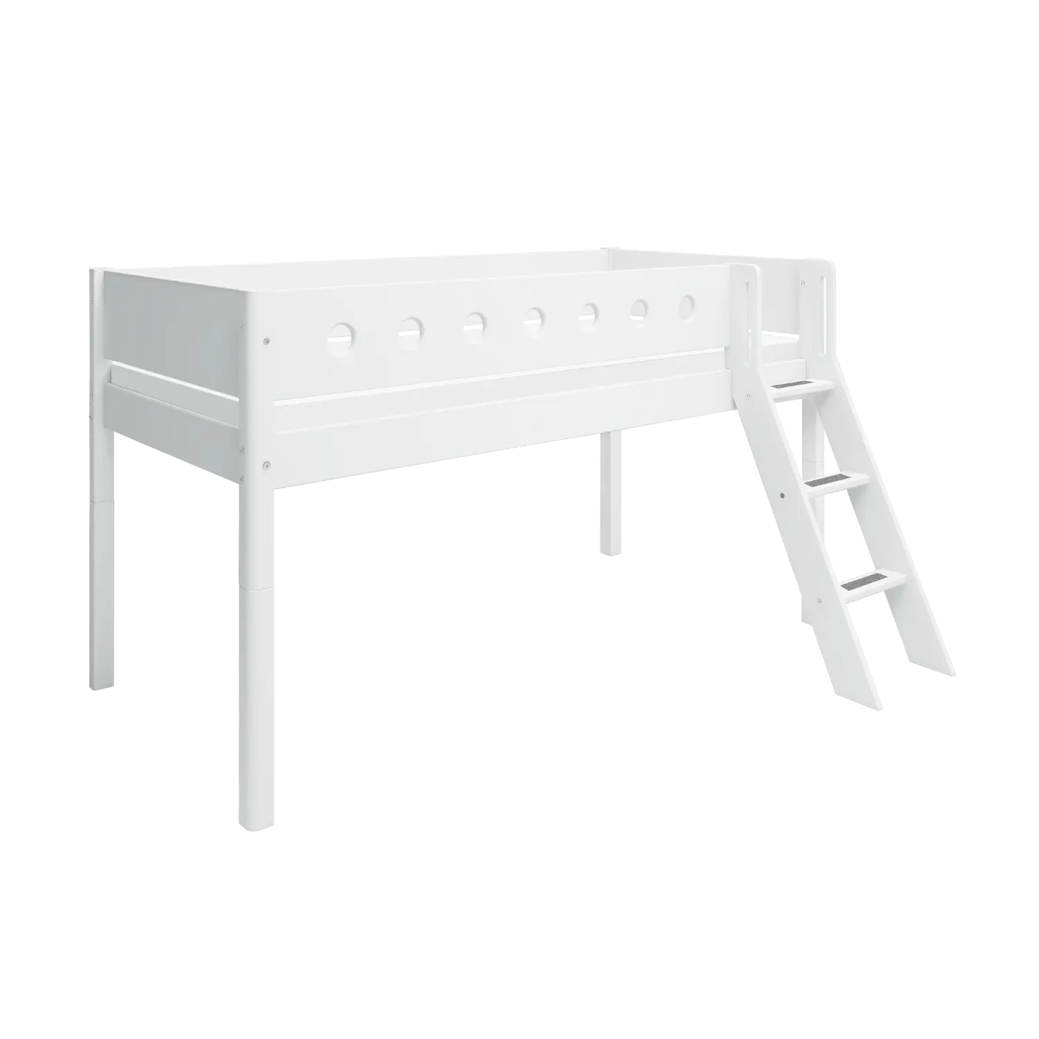 High Bed 120 cm with Ladder and Safety Rail, 90x200 cm, White MID_HIGH-BED 200 flexa-com.myshopify.com