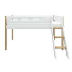 High Bed 120 cm with Ladder and Safety Rail, 90x200 cm, White/Oak MID_HIGH-BED 200 flexa-com.myshopify.com