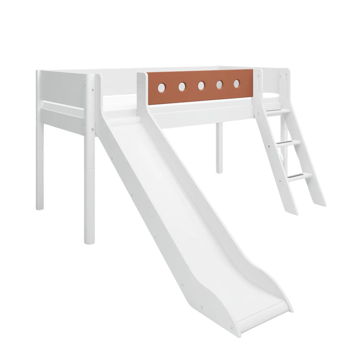 High Bed 120 cm with Slide, Ladder and Safety Rail, 90x200 cm, White BED_MID-HIGH-BED_WHITE 200 flexa-com.myshopify.com