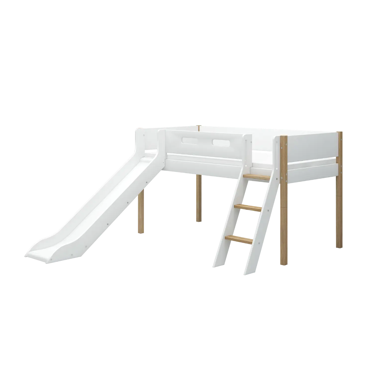 High Bed 120 cm with Slide, Ladder and Safety Rail, 90x200 cm, White/Oak MID_HIGH-BED 200 flexa-com.myshopify.com