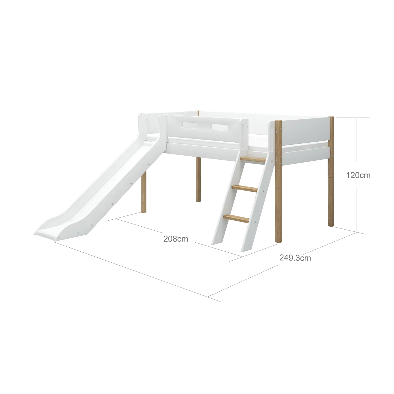 High Bed 120 cm with Slide, Ladder and Safety Rail, 90x200 cm, White/Oak MID_HIGH-BED 200 flexa-com.myshopify.com