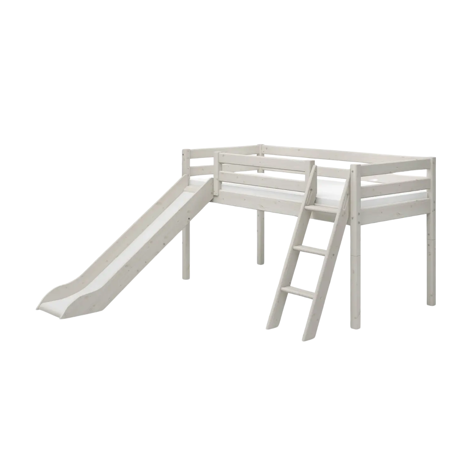 High Bed 120 cm with Slide and Ladder, 90x200 cm, White MID_HIGH-BED 200 flexa-com.myshopify.com