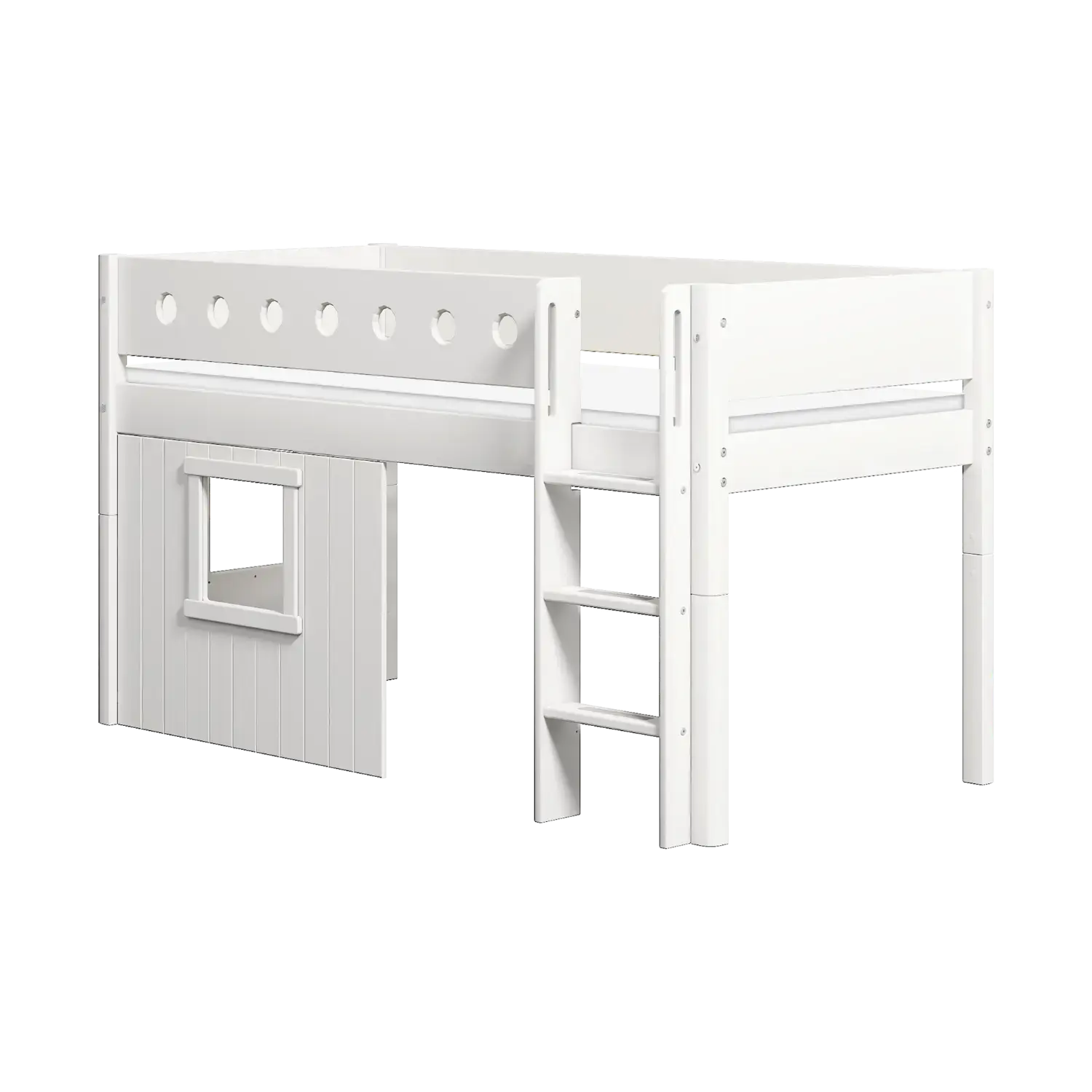 High Bed 120 cm with Treehouse, Ladder and Safety Rail, 90x200 cm, White MID_HIGH-BED 200 flexa-com.myshopify.com