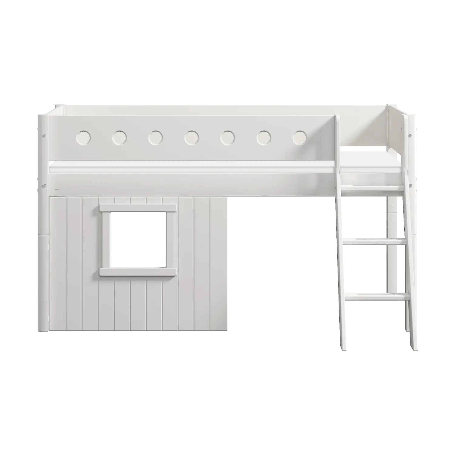 High Bed 120 cm with Treehouse, Ladder and Safety Rail, 90x200 cm, White MID_HIGH-BED 200 flexa-com.myshopify.com