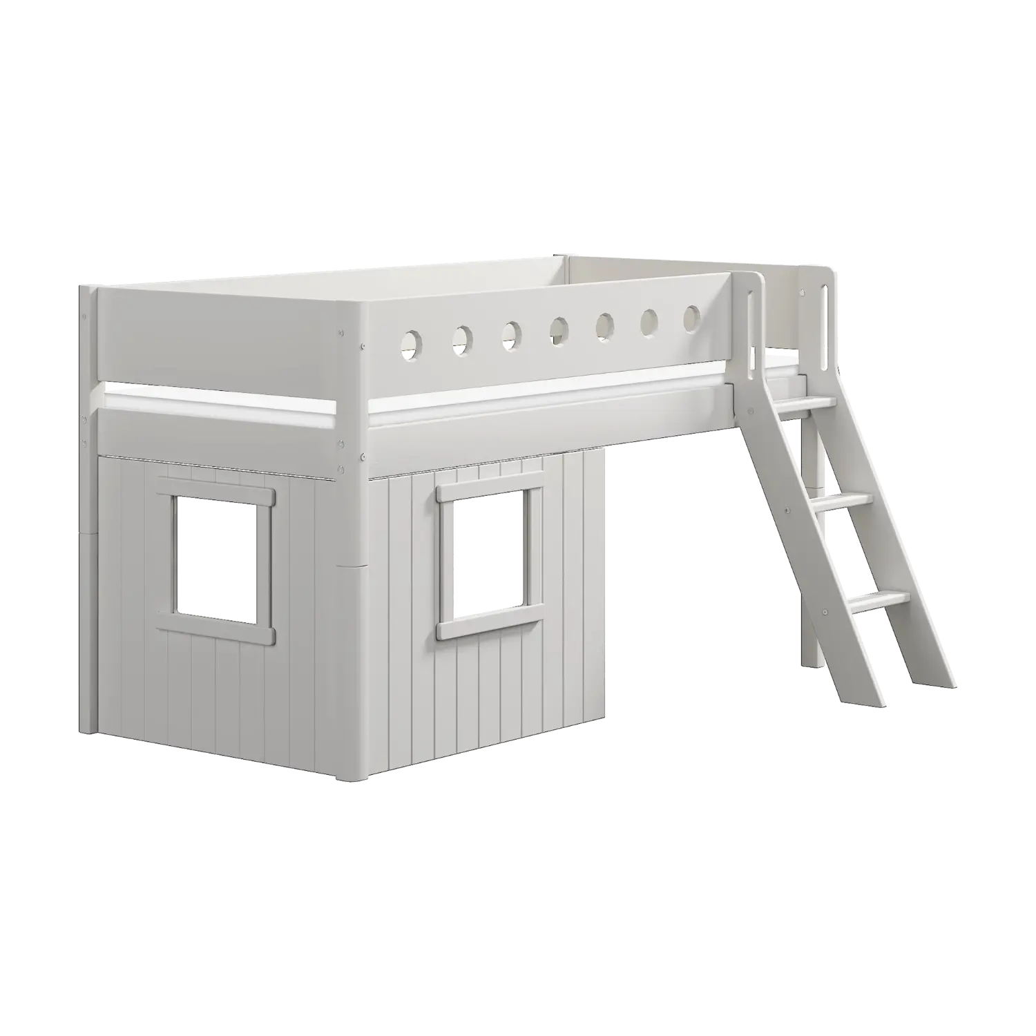 High Bed 120 cm with Treehouse, Ladder and Safety Rail, 90x200 cm, White MID_HIGH-BED 200 flexa-com.myshopify.com