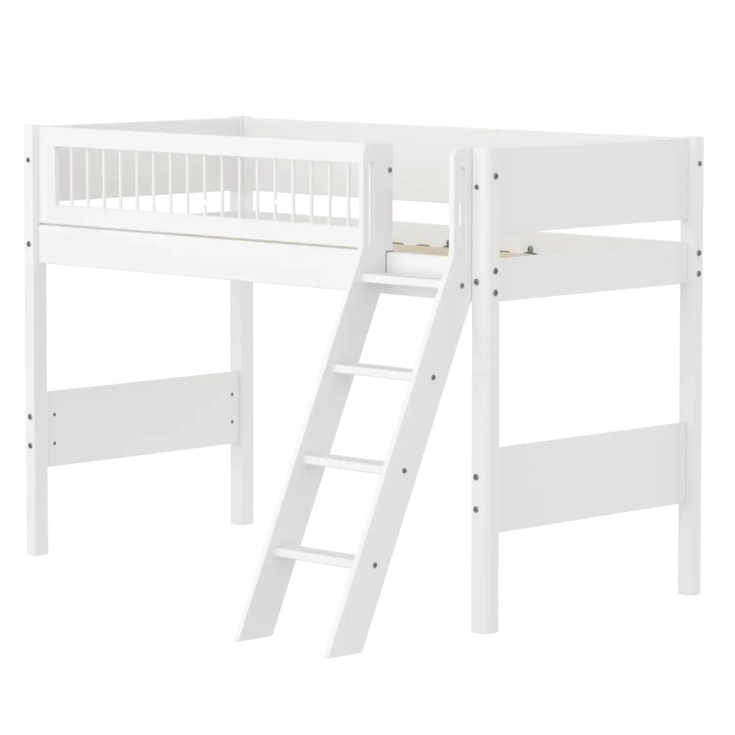 High Bed 143 cm with Ladder and Safety Rail, 90x200 cm, White FLEXA SEMI_HIGH-BED semi-highsleeper-200x90-f-wht-sl-ladder-crossbars   90X200 flexa-com.myshopify.com