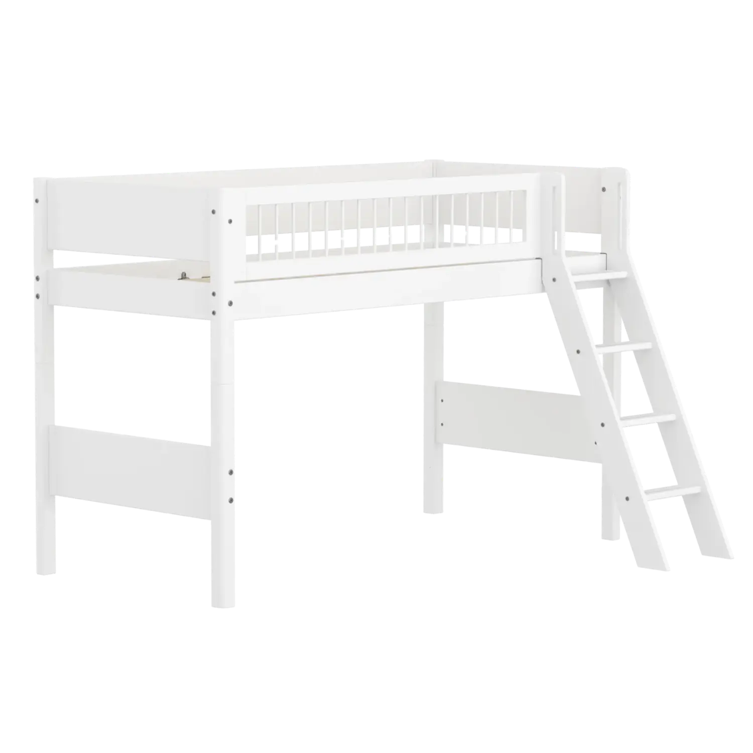 High Bed 143 cm with Ladder and Safety Rail, 90x200 cm, White FLEXA SEMI_HIGH-BED semi-highsleeper-200x90-f-wht-sl-ladder-crossbars   90X200 flexa-com.myshopify.com