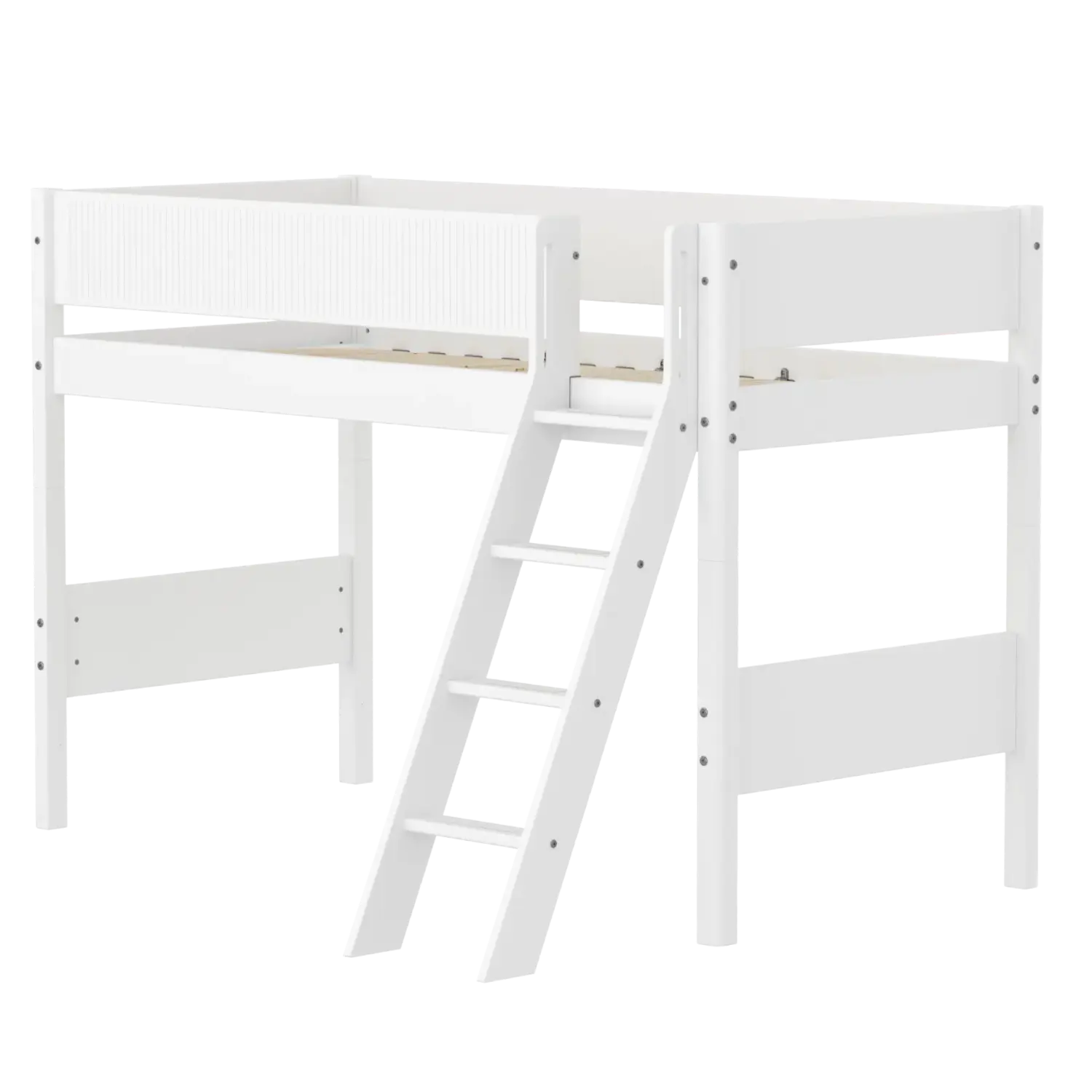 High Bed 143 cm with Ladder and Safety Rail, 90x200 cm, White FLEXA SEMI_HIGH-BED semi-highsleeper-200x90-f-wht-sl-ladder-grooves   90X200 flexa-com.myshopify.com