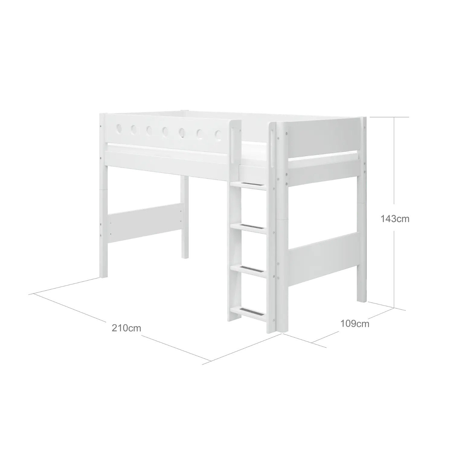 High Bed 143 cm with Ladder and Safety Rail, 90x200 cm, White SEMI_HIGH-BED 200 flexa-com.myshopify.com