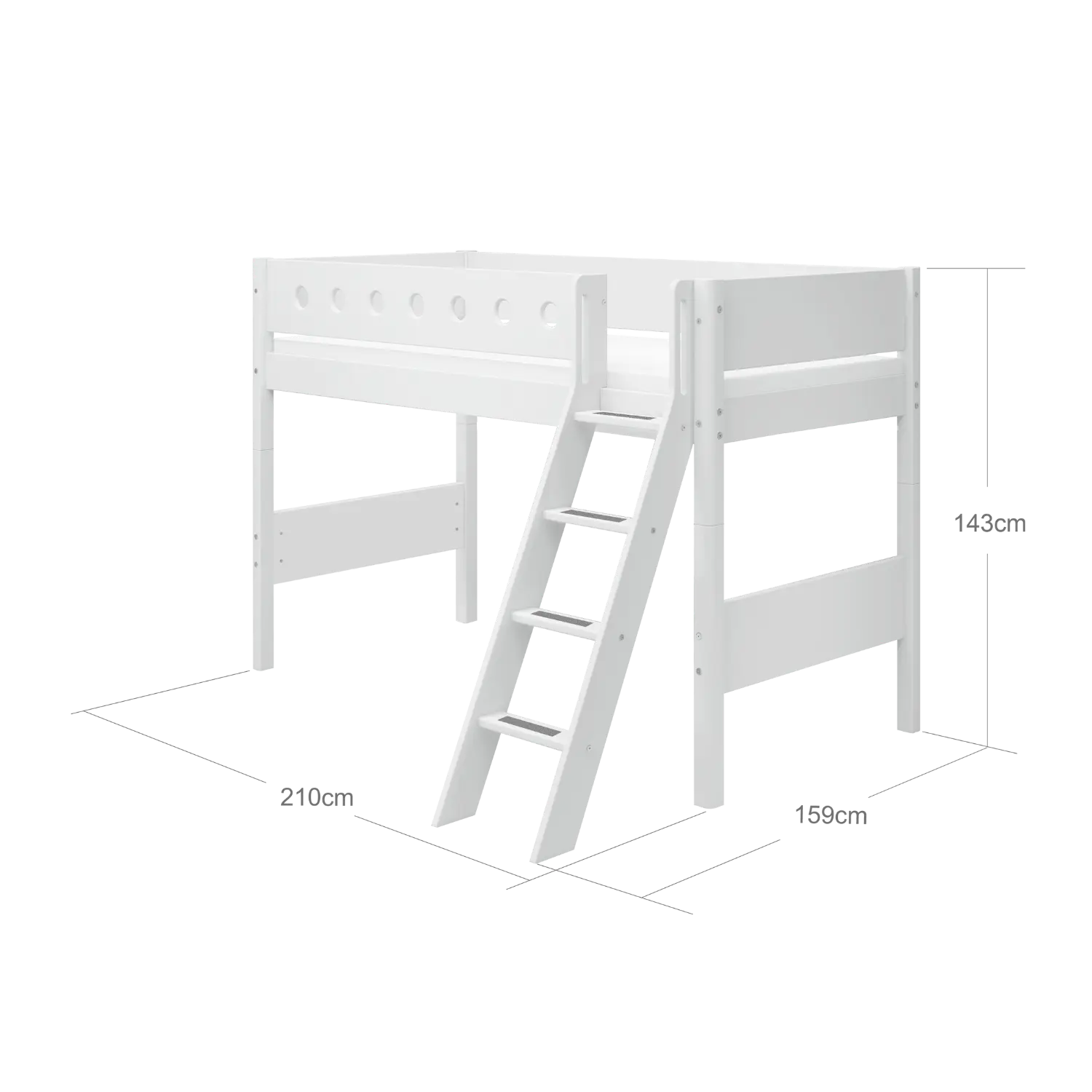 High Bed 143 cm with Ladder and Safety Rail, 90x200 cm, White SEMI_HIGH-BED 200 flexa-com.myshopify.com