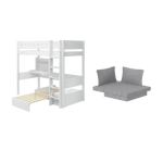 High Bed 184 cm with Desk, Sofa, Ladder and Safety Rail, 90x200 cm, White HIGHBED 200 flexa-com.myshopify.com
