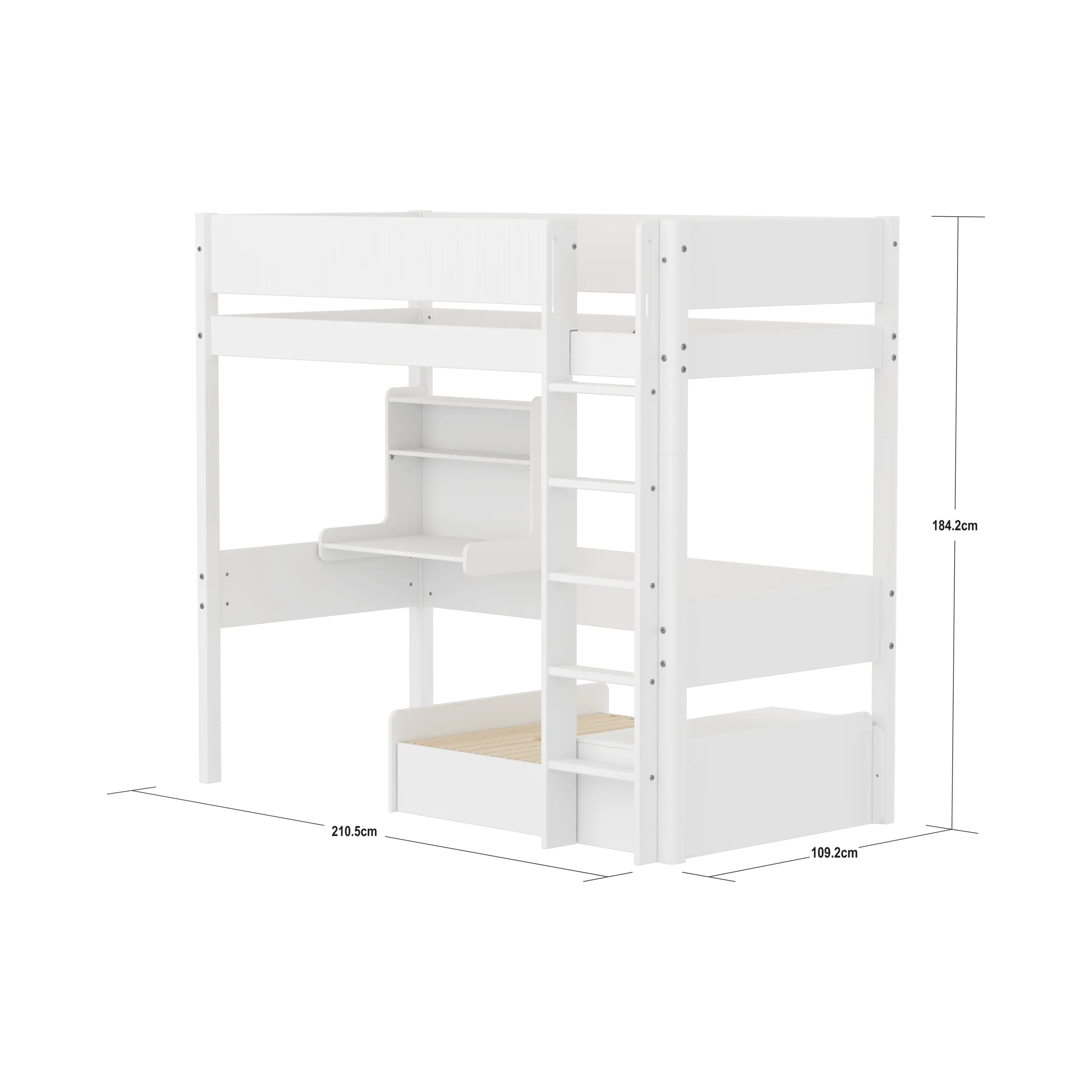 High Bed 184 cm with Sofa, Desk, Ladder and Safety Rail, 90x200 cm, White HIGHBED 90X200 flexa-com.myshopify.com