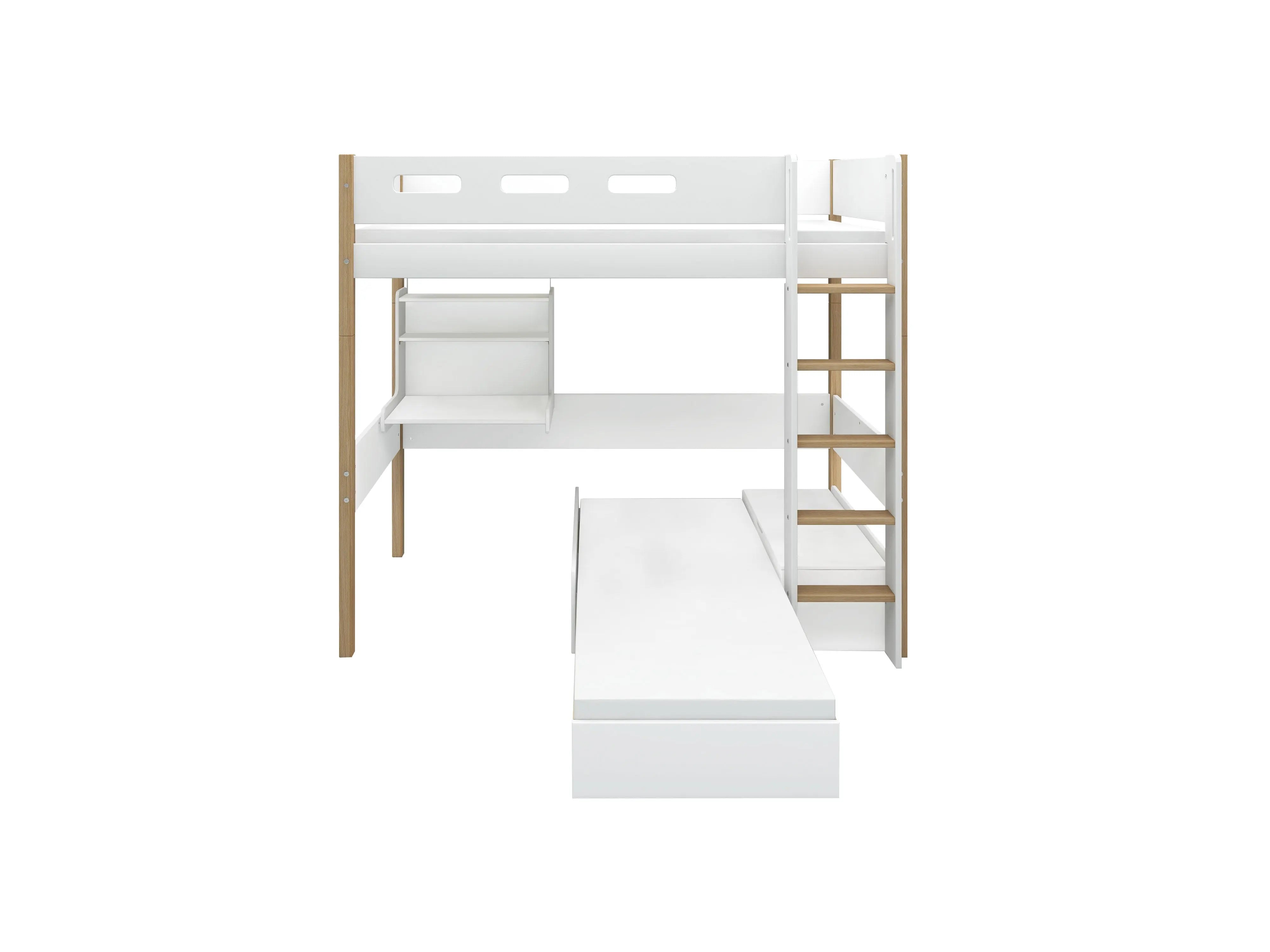 High Bed 184 cm with Sofa, Desk, Ladder and Safety Rail, 90x200 cm, White/Oak HIGHBED 200 flexa-com.myshopify.com