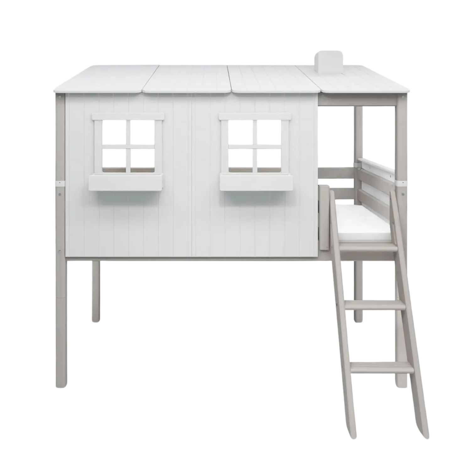 Mid-High Bed with House and Ladder, 90x200 cm, White/Grey MID_HIGH-BED 200 flexa-com.myshopify.com