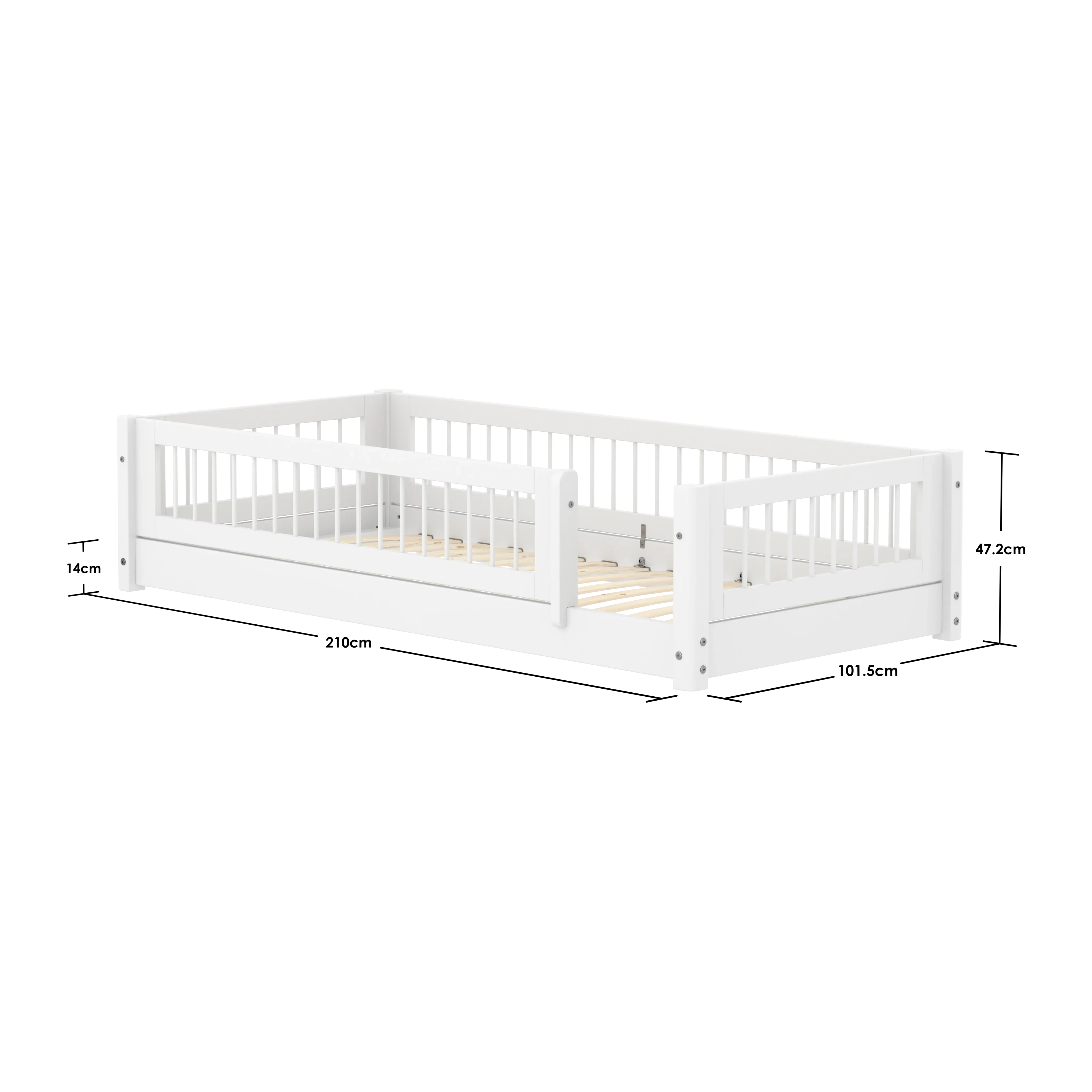Montessori Bed with Crossbars and Safety Rail, 90x200 cm, White MONTESSORI 90X200 flexa-com.myshopify.com