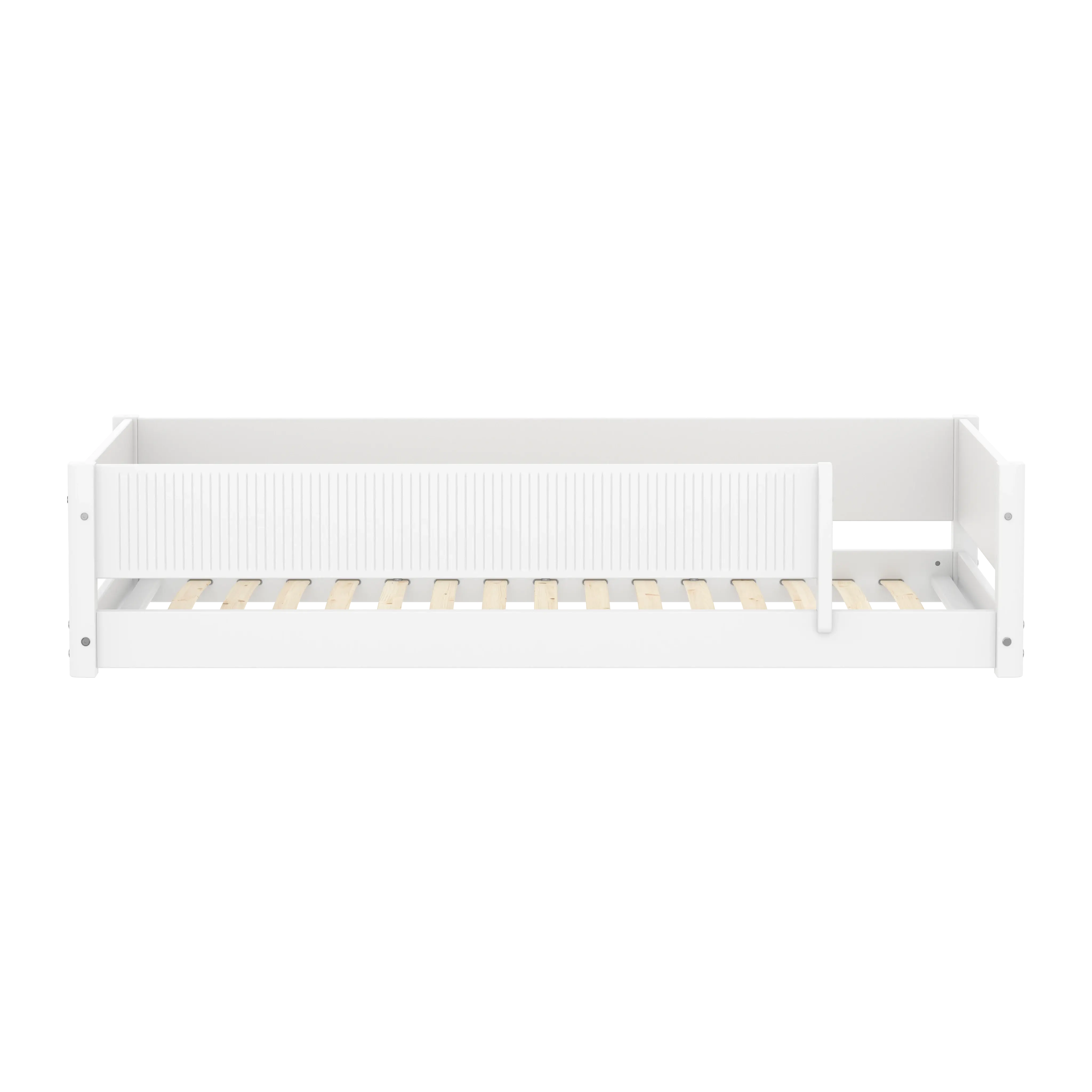 Montessori Bed with Front Safety Rail Grooves, 90x200 cm, White MONTESSORI 90X200 flexa-com.myshopify.com
