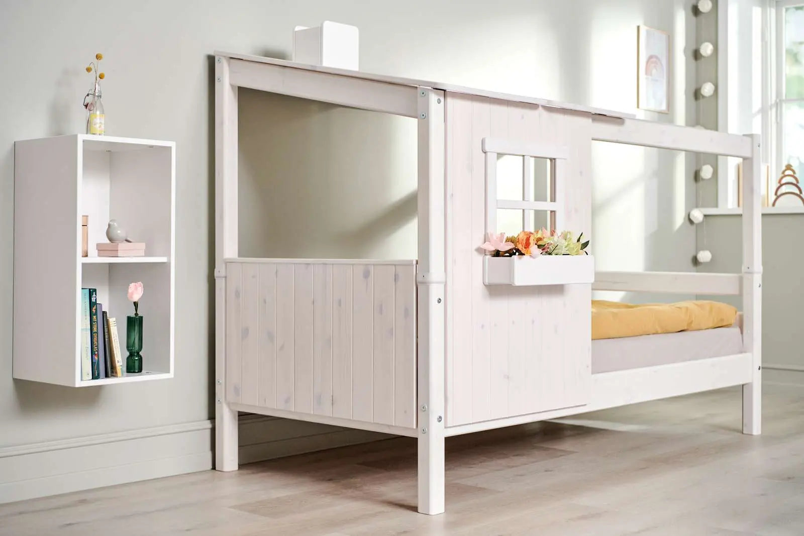Single Bed with 1/2 House, Ladder, 90x200 cm, White SINGLE_BED 200 flexa-com.myshopify.com