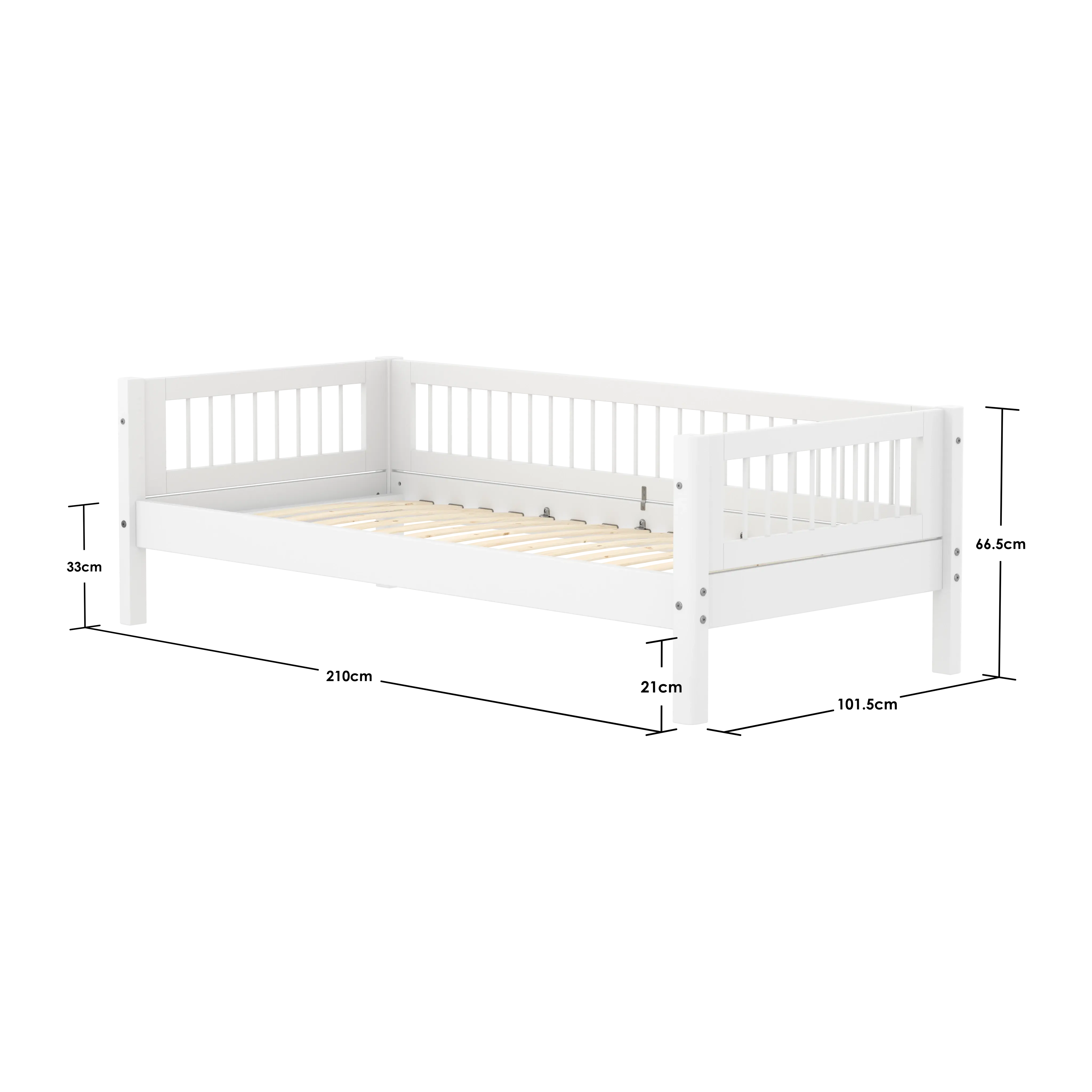 Single Bed with Crossbars and Safety Rail, 90x200 cm, White SINGLE_BED 200 flexa-com.myshopify.com