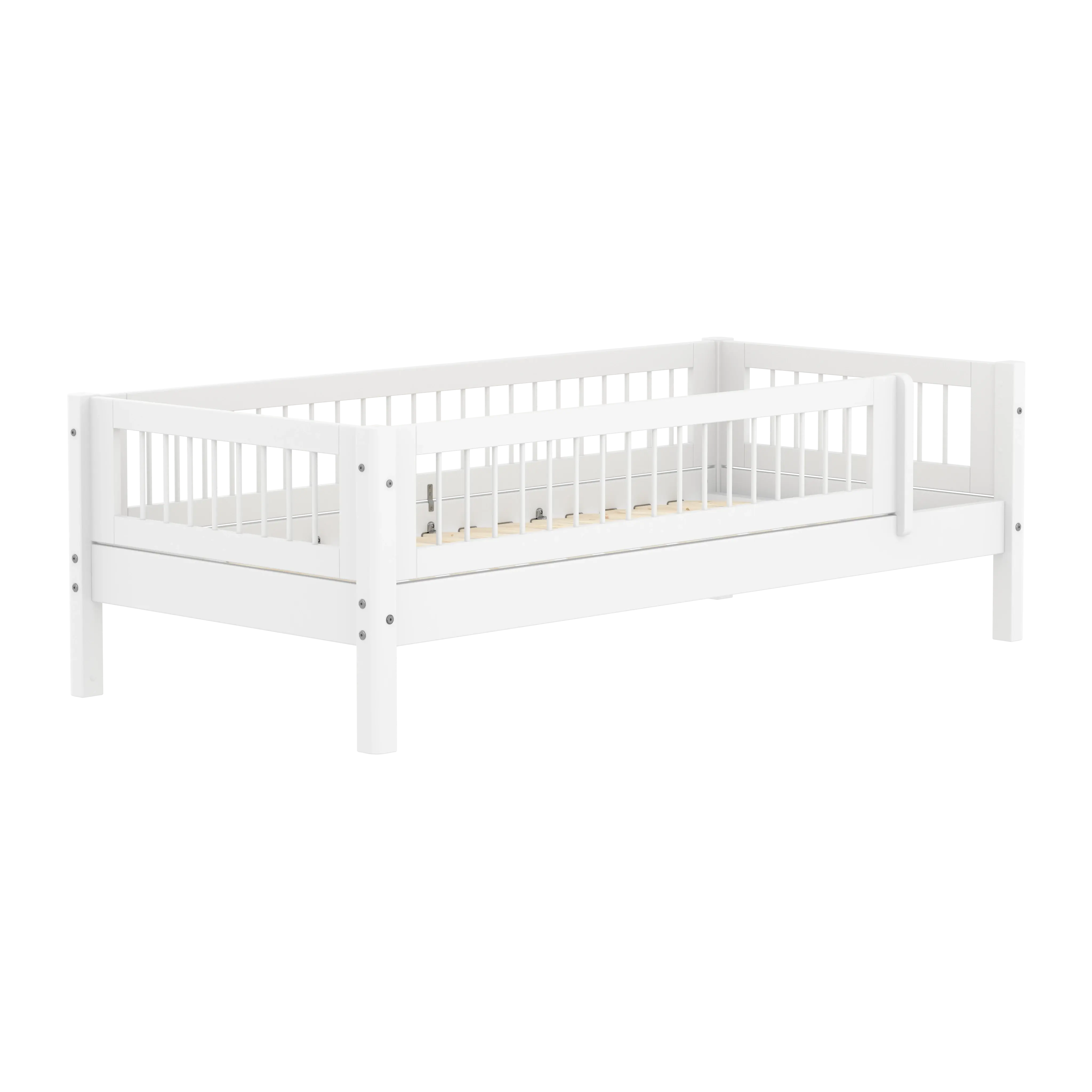 Single Bed with Crossbars and Safety Rail, 90x200 cm, White SINGLE_BED 90X200 flexa-com.myshopify.com