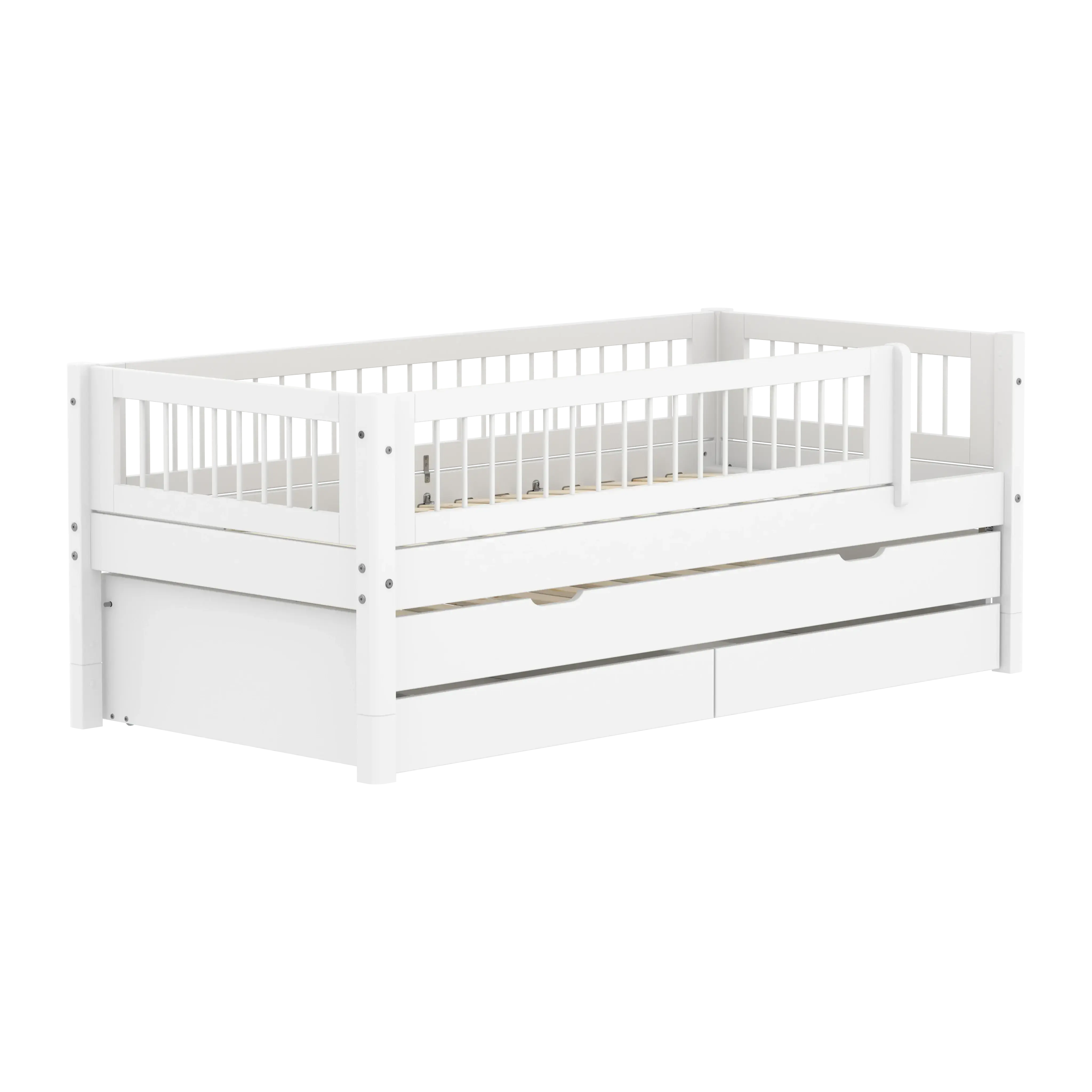 Single Bed with Pull-out Bed, Storage and Safety Rail Crossbars, 90x200 cm, White SINGLE_BED 200 flexa-com.myshopify.com