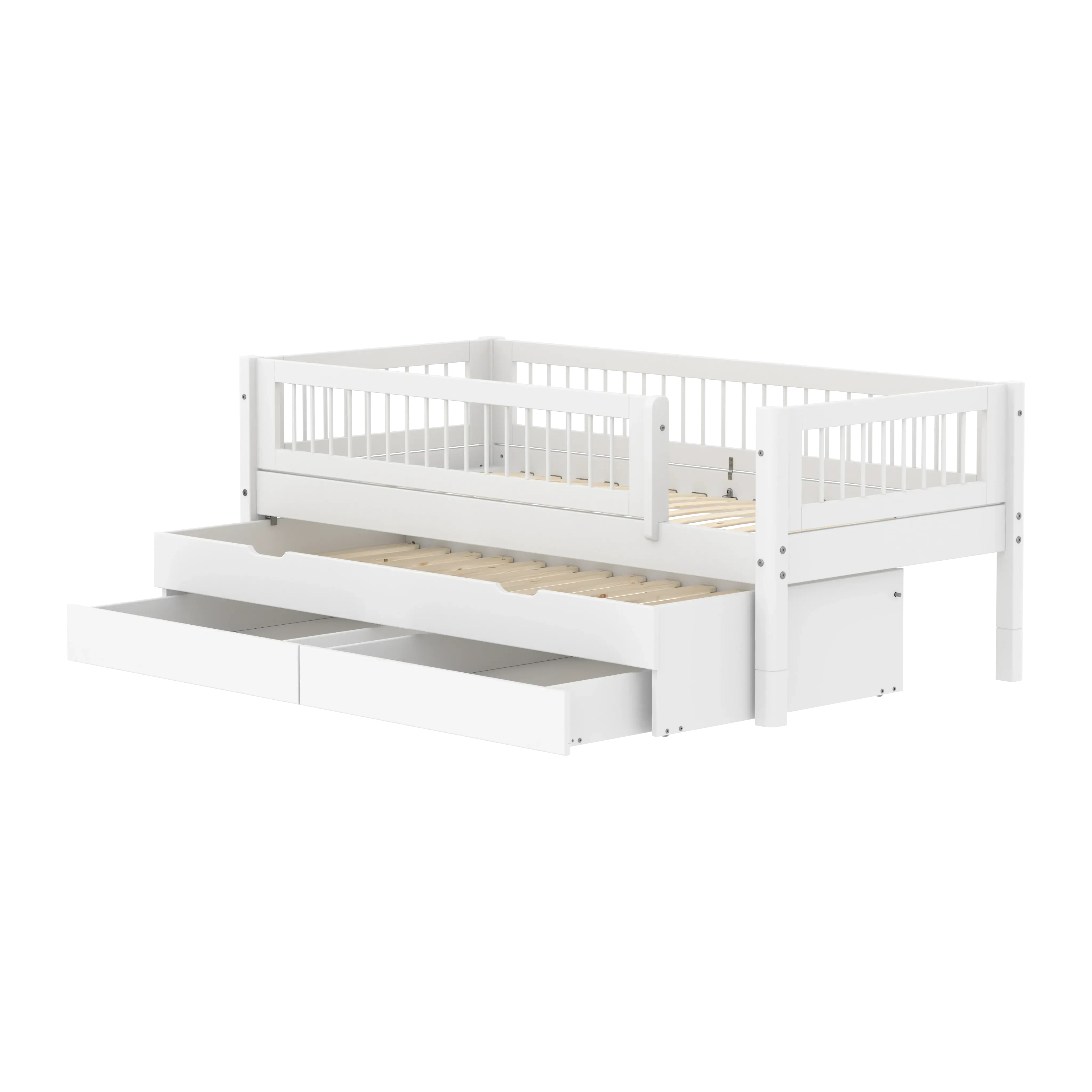Single Bed with Pull-out Bed, Storage and Safety Rail Crossbars, 90x200 cm, White SINGLE_BED 200 flexa-com.myshopify.com