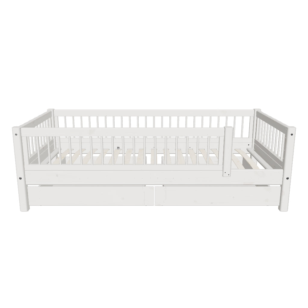 FLEXA Single Bed with Safety Rails and Storage, 90x200 cm, White, 3D model
